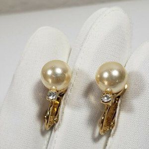 VINTAGE CLASSIC ELEGANT NAPIER CRYSTAL FAUX PEARL EARRINGS